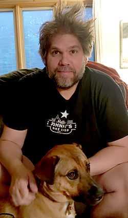 Peter Geye with his dog Mia